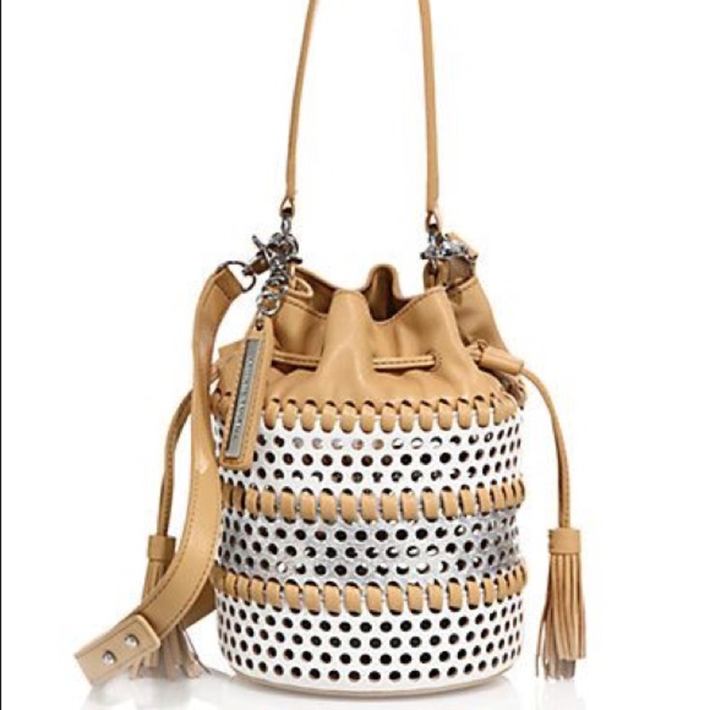 Perforated Industry Bucket bag, white / metallic